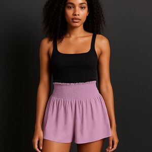 KOCH Lavender Smocked Waist Snake Print Mini Shorts Size Medium